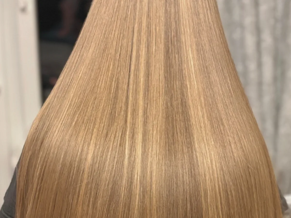 Hair colour at Hair Majesty, Bathgate — glossy golden blonde after the appointment