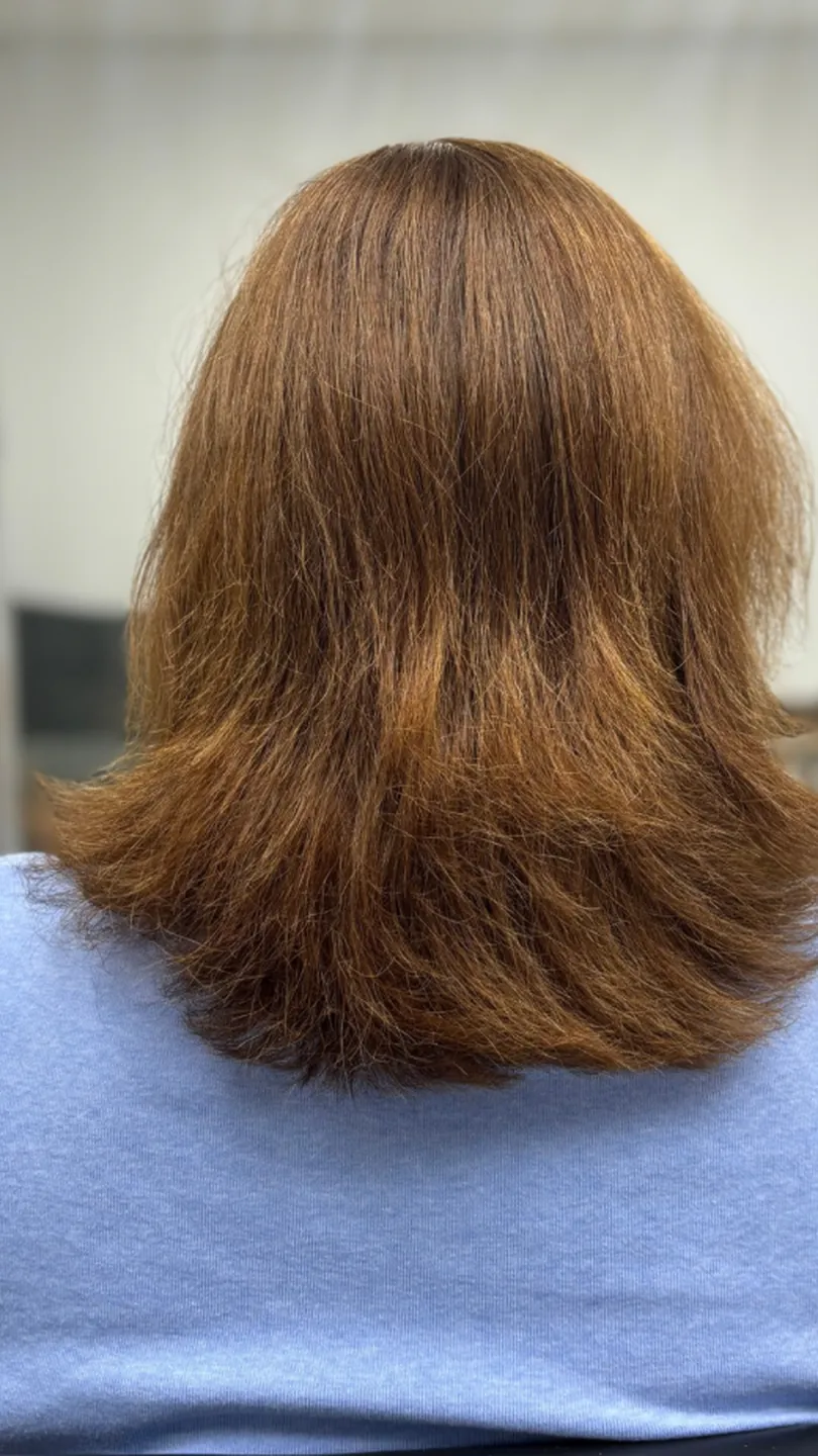 Hair extensions in Bathgate: chestnut brown, from shoulder length to the waist — before
